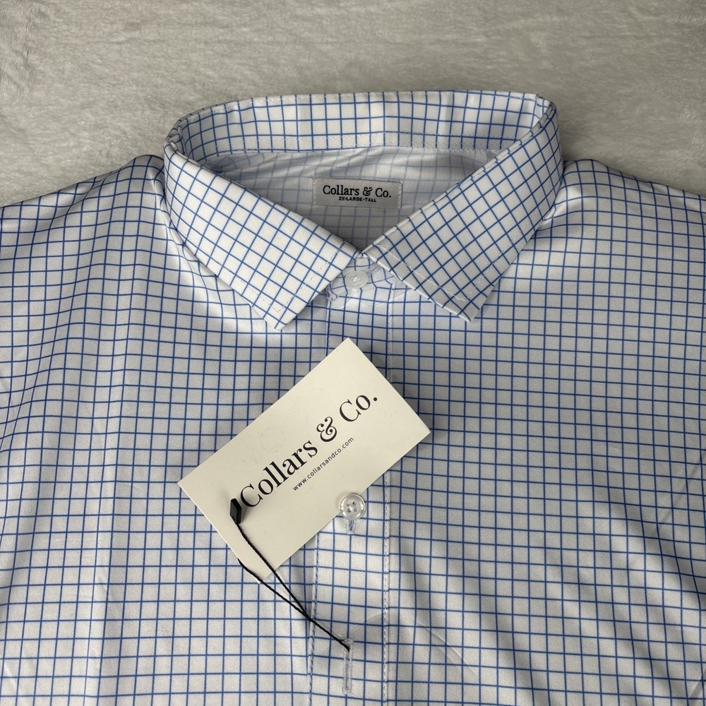 Collars and Co Polo Mens 2XLT - Thin Blue Check - Semi Spread Collar Brand New